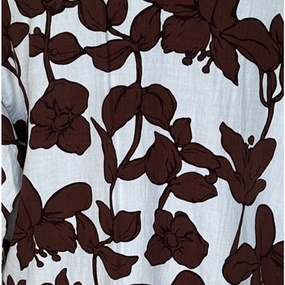 Natori Brown Floral Short Kaftan Coverup MEDIUM Cotton Vacation Resort Oversize - Picture 4 of 6